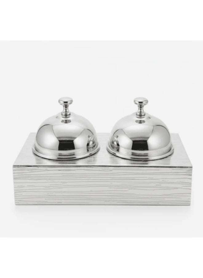 أي كي دي سي طقم أوعية حلوى AKDC مع حامل (قطعتان) - معدن فاخر بلمسة نهائية فضية، طقم تقديم حلويات أنيق للطاولة، 17 × 14 × 10 سم - Image 1